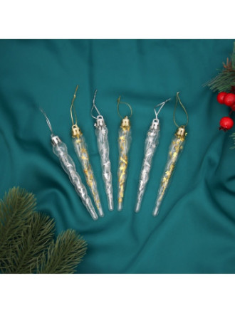 Набор елочных игрушек «Сосулька», золото/серебро