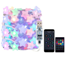 Светодиодная гирлянда нить Звезды перламутр RGB, Buetooth, пульт 50Led на прозрачном проводе F17023