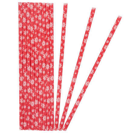 Трубочки для коктейлей, Снежинки, Белый/Красный