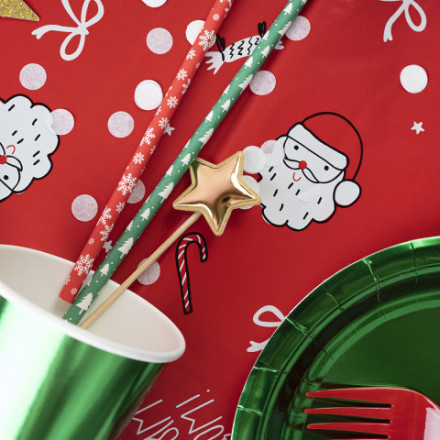 Трубочки для коктейлей, Снежинки, Белый/Красный