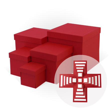 Набор подарочных коробок 5 в 1 WOW-эффект Красный, тиснение рогожка