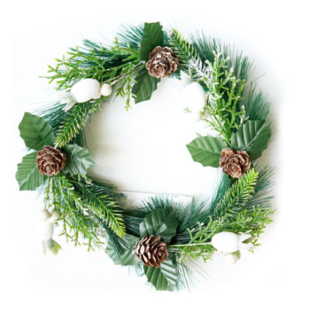 Новогодний венок с декором Белые ягоды и шишки золото