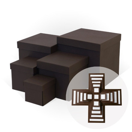 Набор подарочных коробок 5 в 1 WOW-эффект Коричневый, тиснение ромб крупный кофейный