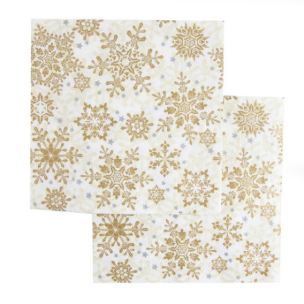 Салфетки, Золотые снежинки, Бежевый