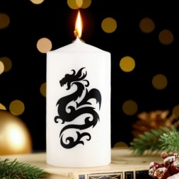 Свеча - цилиндр новогодняя &quot;Символ года 2024&quot;, белая с чёрным драконом