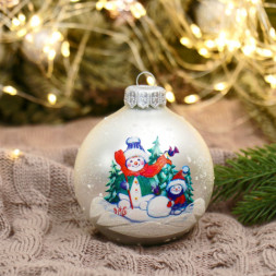 Распродажа! Новогодний елочный шар &quot;Два снеговика&quot; стекло, ручная работа, в подарочной упаковке