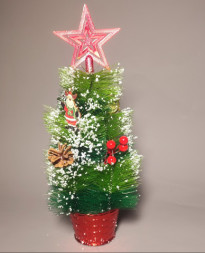 Елка (сосна) заснеженная  настольная с игрушками и звездой