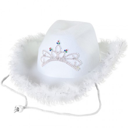 Шляпа, Кантри Гламур, с перьями и короной, фетр, Белый