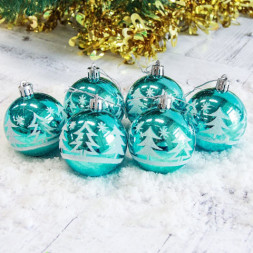 Набор новогодних елочных шаров  &quot;Ёлочки в лесу&quot;, бирюзовый