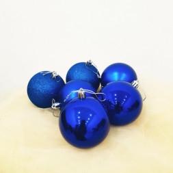 Набор новогодних елочных шаров  2 дизайна, Синий(Блестящий, глянец)