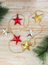 Бусы на ёлку «Разноцветные звёздочки», 5.5 см, золотисто - красные