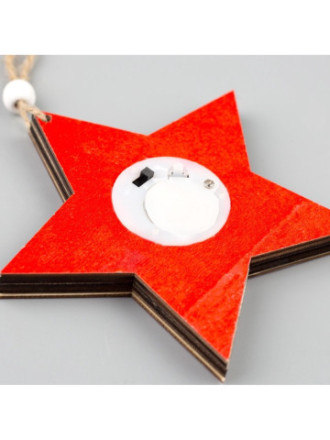 Ёлочная игрушка «Красная звезда с оленями», 3 LED, от батареек, свечение тёплое белое