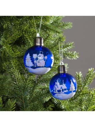 Набор ёлочных шаров «Зимний пейзаж», 1 LED, от батареек, свечение RGB