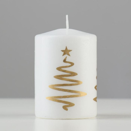 Свеча - цилиндр &quot;Ёлочка&quot;, белая с золотом #нг