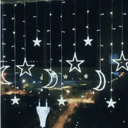 Новогодняя светодиодная гирлянда &quot;Бахрома&quot; звезды и полумесяцы, Белый цвет