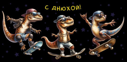 Конверт для денег С Днюхой! Динозавры на скейтах