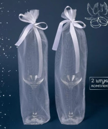 Набор мешочков для битья свадебных бокалов &quot;На счастье&quot; , белые завязки