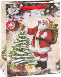 Пакет подарочный, Дед Мороз и елочка, с блестками