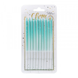 Свечи тортово-коктейльные Градиент с брызгами Минт с держателями