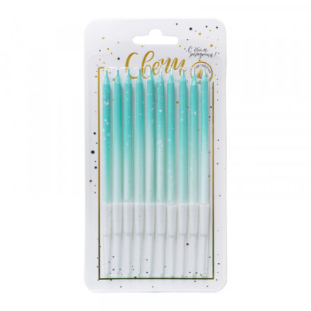 Свечи тортово-коктейльные Градиент с брызгами Минт с держателями