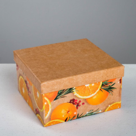 Коробока подарочная Мандариновый бум, квадрат #нг