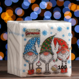 Салфетки бумажные новогодние Гармония цвета &quot;Сказочные гномы&quot;