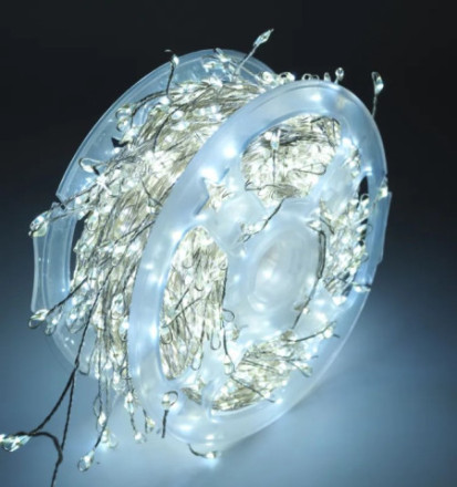 Светодиодная гирлянда Хвойная лапа (мишура роса) на серебристом проводе, холодный свет 900 Led