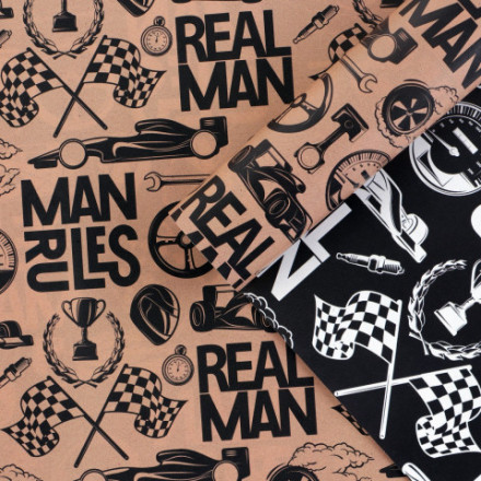 Бумага упаковочная глянцевая двухсторонняя «Брутальность», гоночные машины