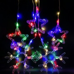 Новогодняя светодиодная гирлянда &quot;Бахрома &quot;Снежинки&quot;, 5 маленьких звезд + 5 больших Снежинок, разноцветный и теплый цвет