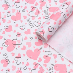 Бумага упаковочная крафт &quot;Сердечки на крафте, Love&quot; в рулоне 400 гр