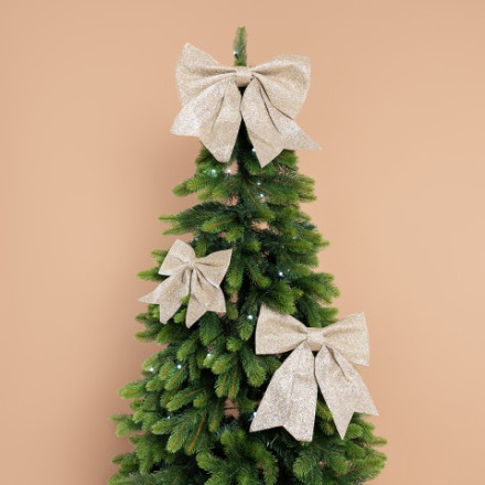 Декоративный бант Праздничный, Шампань, с блестками