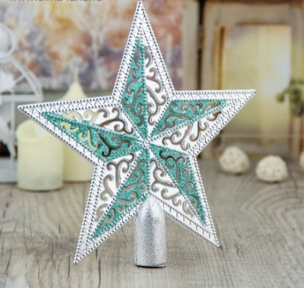 Звезда на ёлку (верхушка) завитушки, серебристо-зелёный