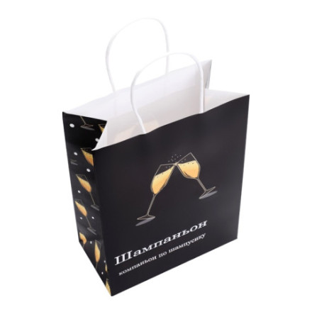 Пакет бумажный подарочный новогодний крафт, &quot;Шампаньон&quot; #нг