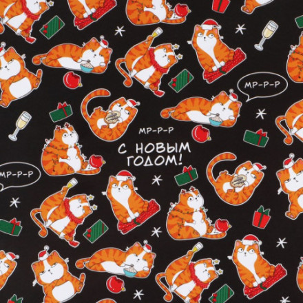 Бумага упаковочная «Коты новогодние» #нг