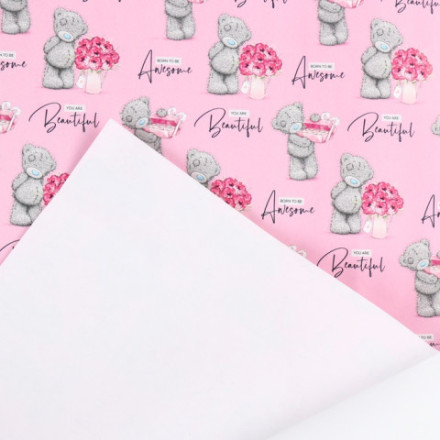 Бумага упаковочная глянцевая, «Мишки и Пионы»