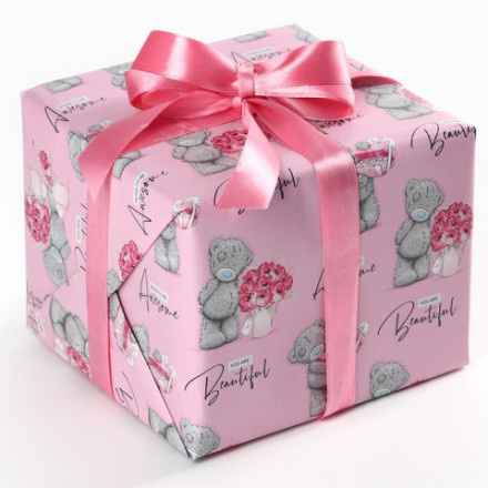 Бумага упаковочная глянцевая, «Мишки и Пионы»