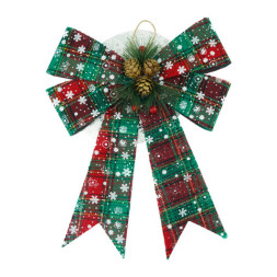 Новогодний бант красно-зеленый с шишками