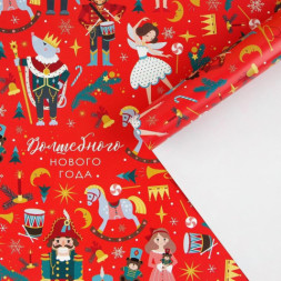 Бумага упаковочная на новый год «Щелкунчик», красный #нг