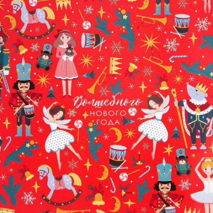 Бумага упаковочная на новый год «Щелкунчик», красный #нг