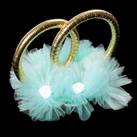 Распродажа! Кольца на машину свадебные с фатином и латексным цветком, тиффани