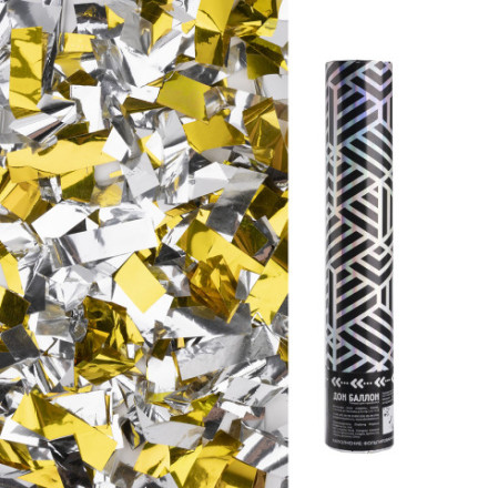 Пневмохлопушка Геометрия, Металлизированные прямоугольники, Золото/Серебро, Голография