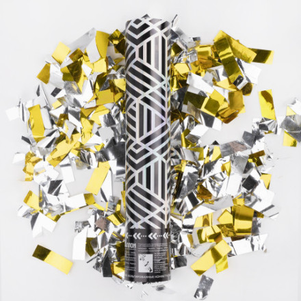 Пневмохлопушка Геометрия, Металлизированные прямоугольники, Золото/Серебро, Голография