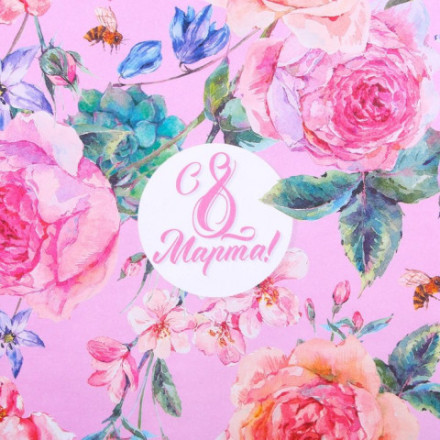 Бумага упаковочная крафтовая «Цветы на 8 марта»