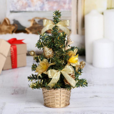 Искусственная ёлка настольная «Зимнее волшебство. Цветы», золото