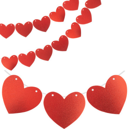 Гирлянда-подвеска Сердце, Красный, с блестками