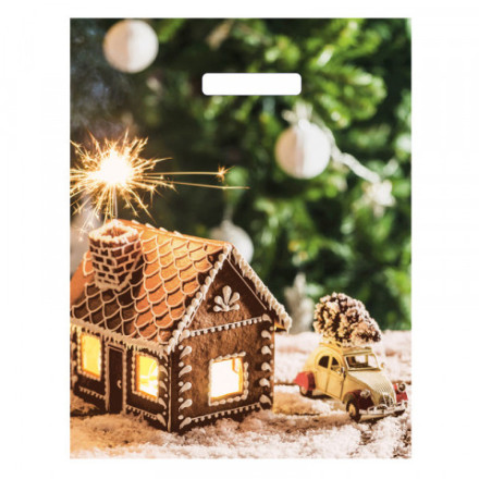 Пакет полиэтиленовый с вырубной ручкой «С новым годом. Пряничный домик», 60 мкм #нг