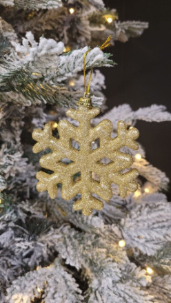 Набор новогодних елочных игрушек Снежинка Золото с глиттером