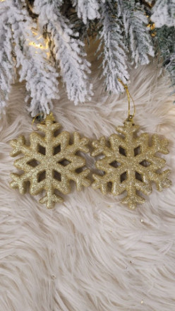 Набор новогодних елочных игрушек Снежинка Золото с глиттером