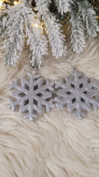 Набор новогодних елочных игрушек Снежинка Серебро с глиттером