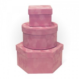 Коробка &quot;Три формы&quot; (шестиугольник, куб, цилиндр) розовый бархат